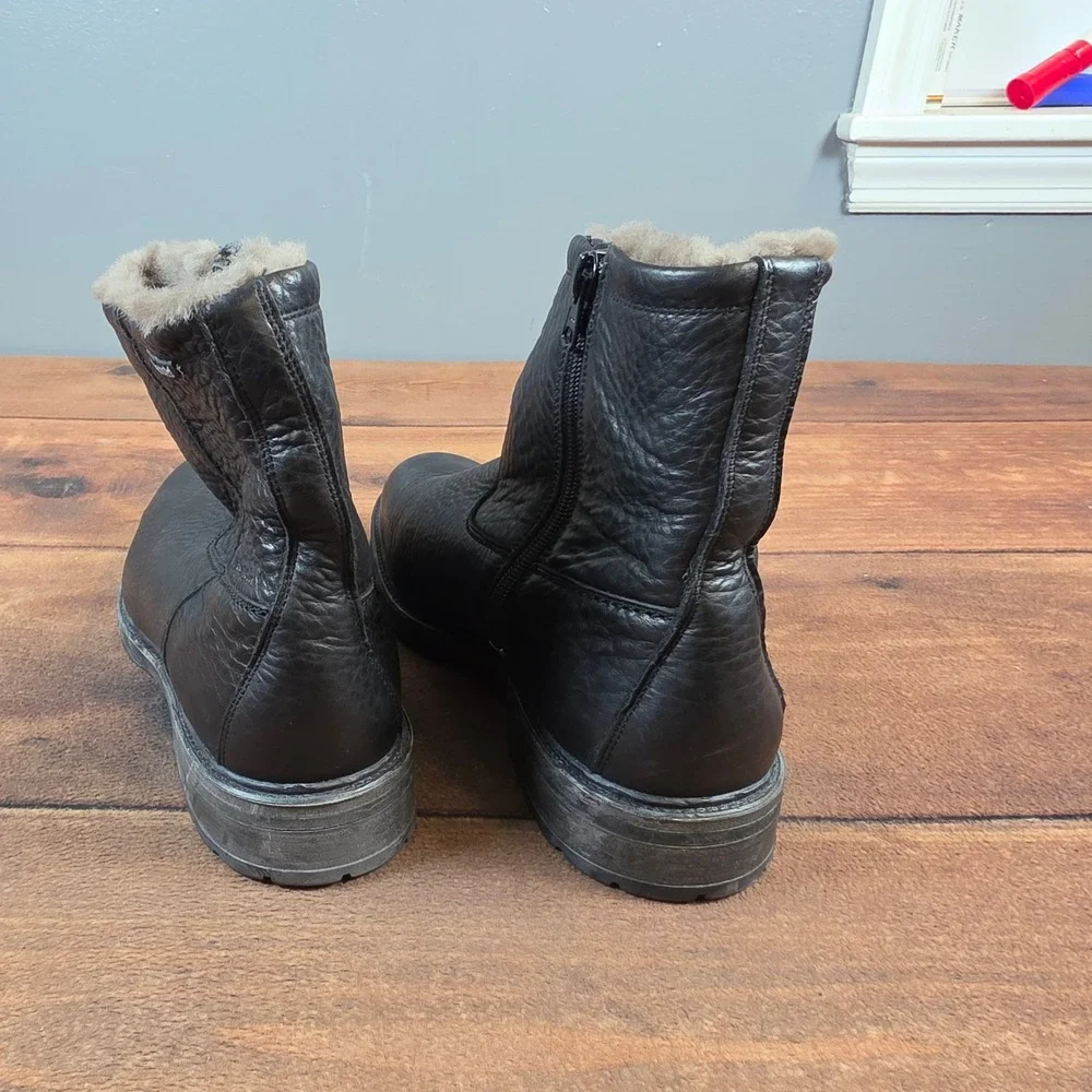 Mephisto Leonardo Leather Fur Lined Boots 10.5 Black Excellent Shearling Lined